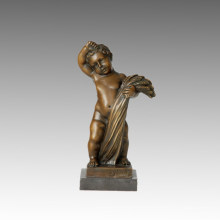 Kinder Statue Weizen und Junge Bronze Skulptur, V. Novak TPE-437